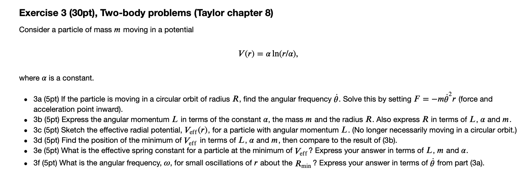 Solved Exercise 3 30pt Two Body Problems Taylor Chapter