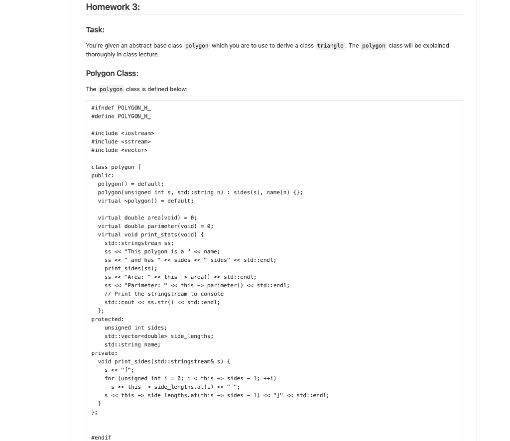 Solved Homework 3: Task: You're given an abstract base class | Chegg.com