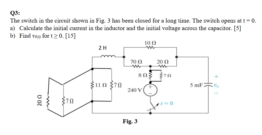 Solved The switch in the circuit shown in Fig. 3 has been | Chegg.com