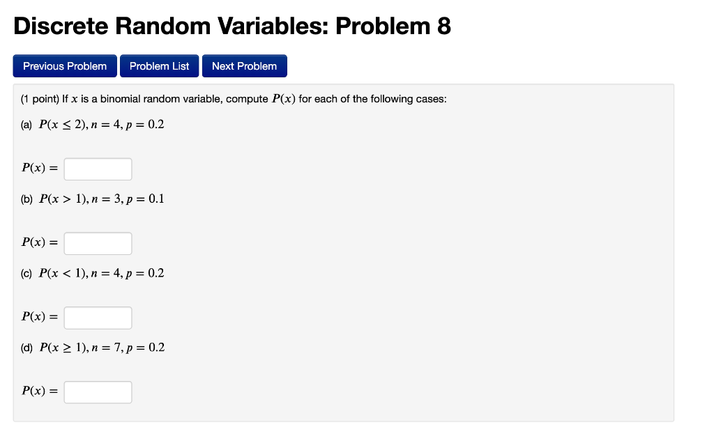 Solved Discrete Random Variables: Problem 8 Previous Problem | Chegg.com