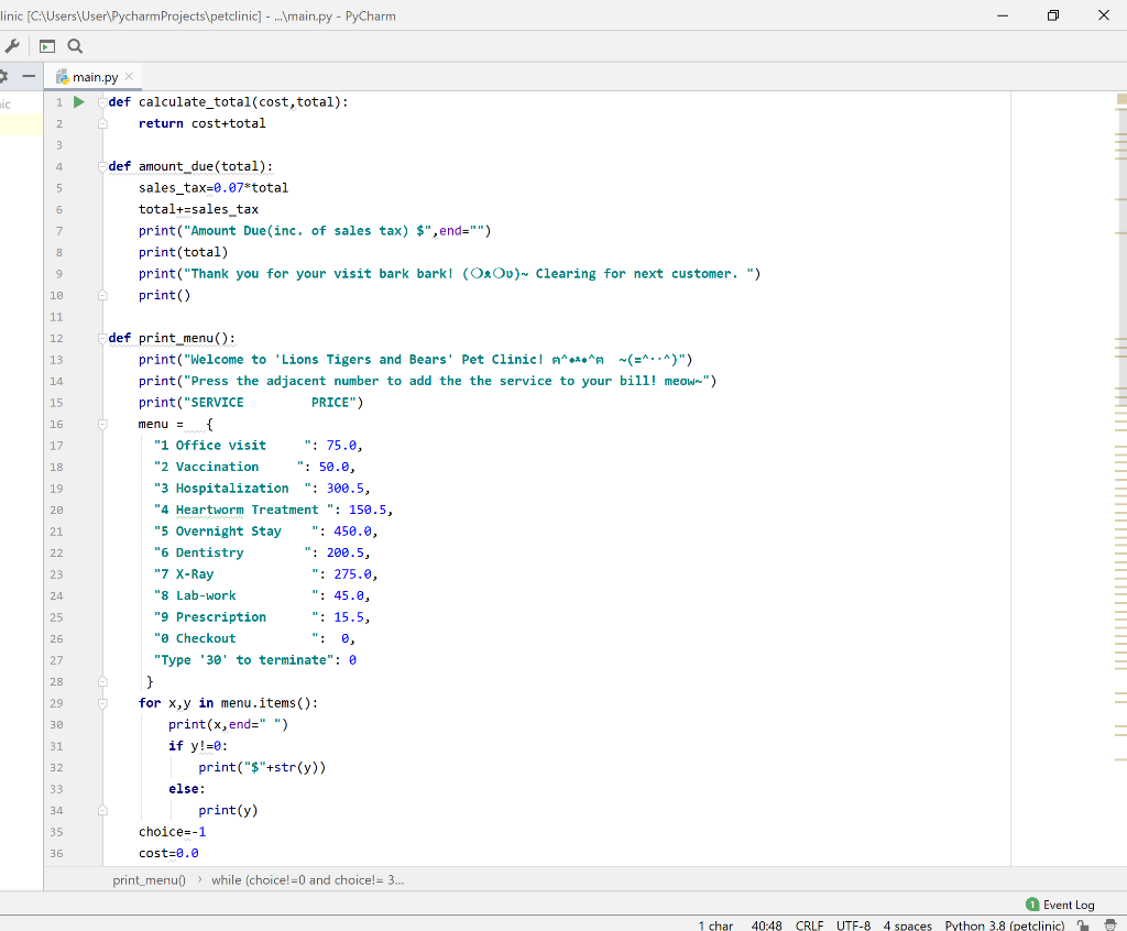 Solved linic (C:\Users\User\pycharm Projects\petclinic) - | Chegg.com image.
