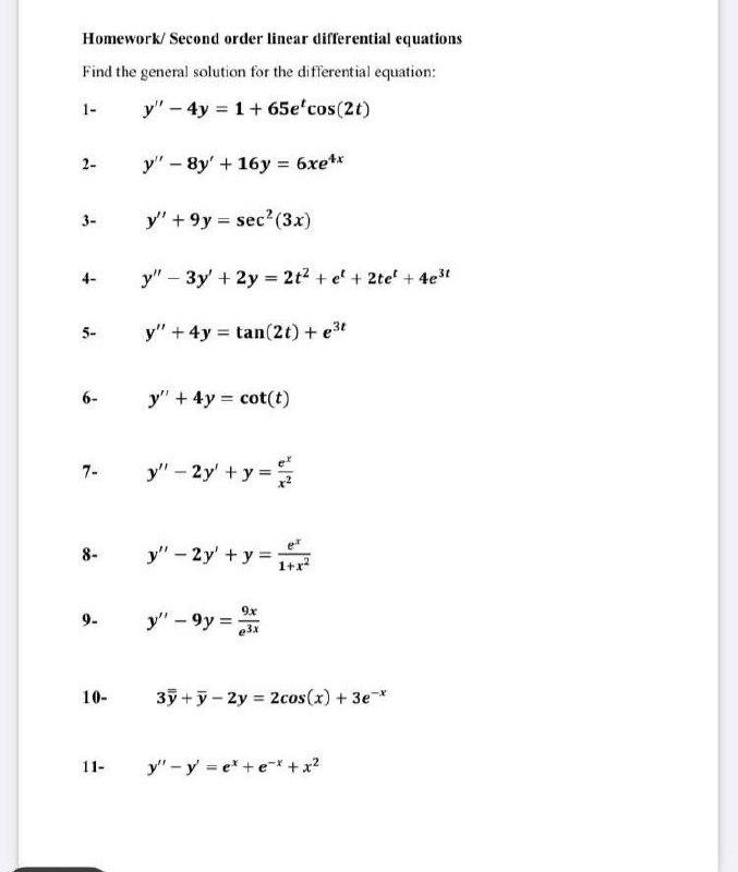 Solved Homework/Second order linear differential equations | Chegg.com