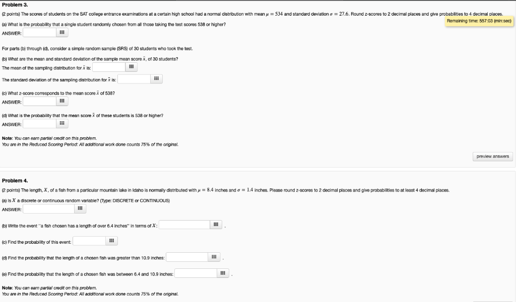 Solved Problem 3. 2 points) The scores of students on the | Chegg.com