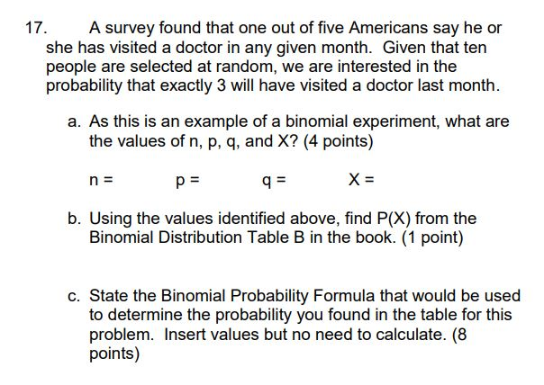 Solved 17. A Survey Found That One Out Of Five Americans Say | Chegg.com