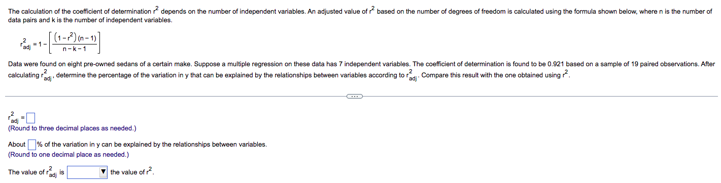 Solved The Calculation Of The Coefficient Of Determination | Chegg.com