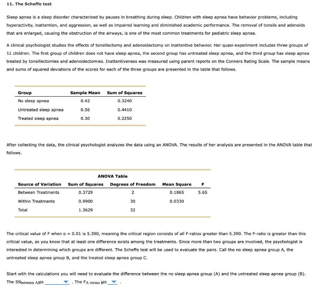 Solved 11 The Scheffe Test Sleep Apnea Is A Sleep Disord