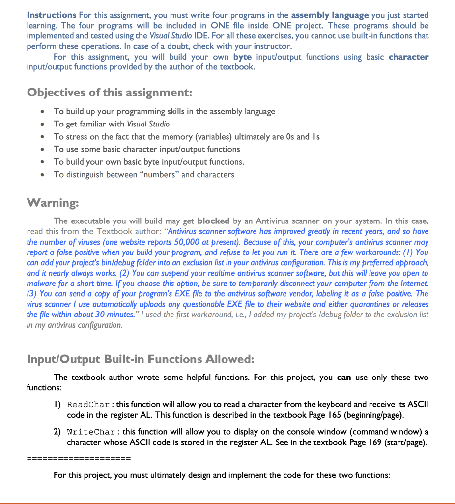 Instructions For this assignment, you must write four | Chegg.com
