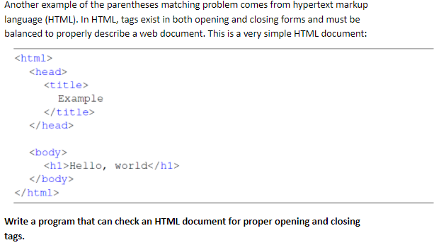 Solved Another example of the parentheses matching problem | Chegg.com