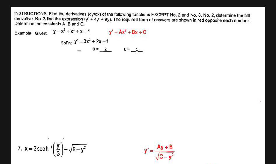 Solved Instructions Find The Derivatives Dy Dx Of The Chegg Com