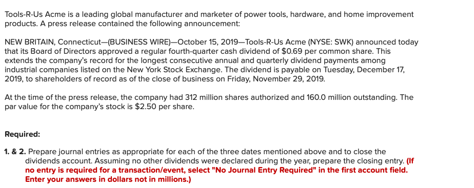 Solved Tools-R-Us Acme is a leading global manufacturer and | Chegg.com