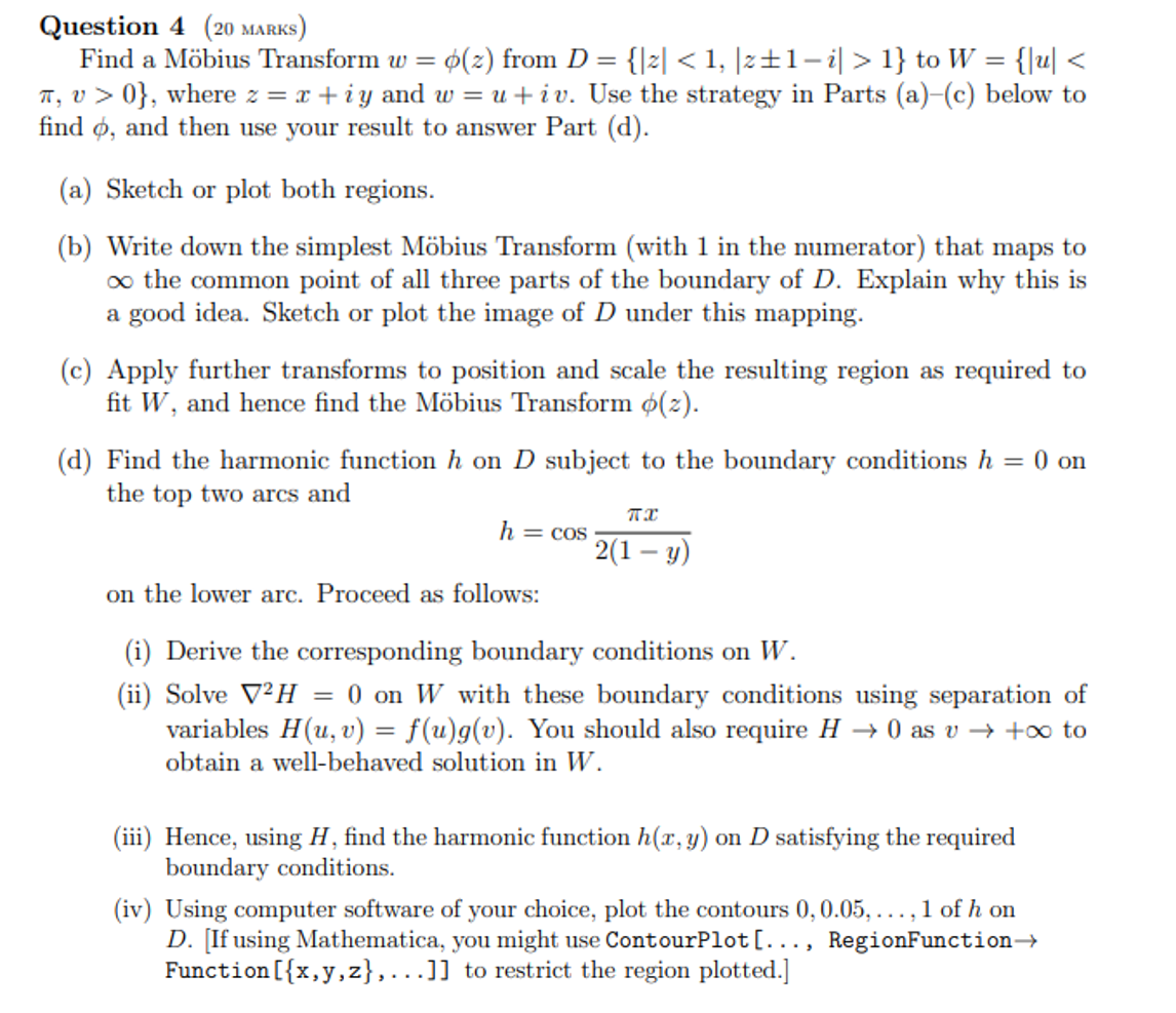 Question 4 Marks Find A Mobius Transform W Chegg Com