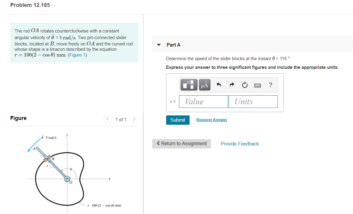 Solved Problem 12.185 The rod O A rotates counterclockwise | Chegg.com