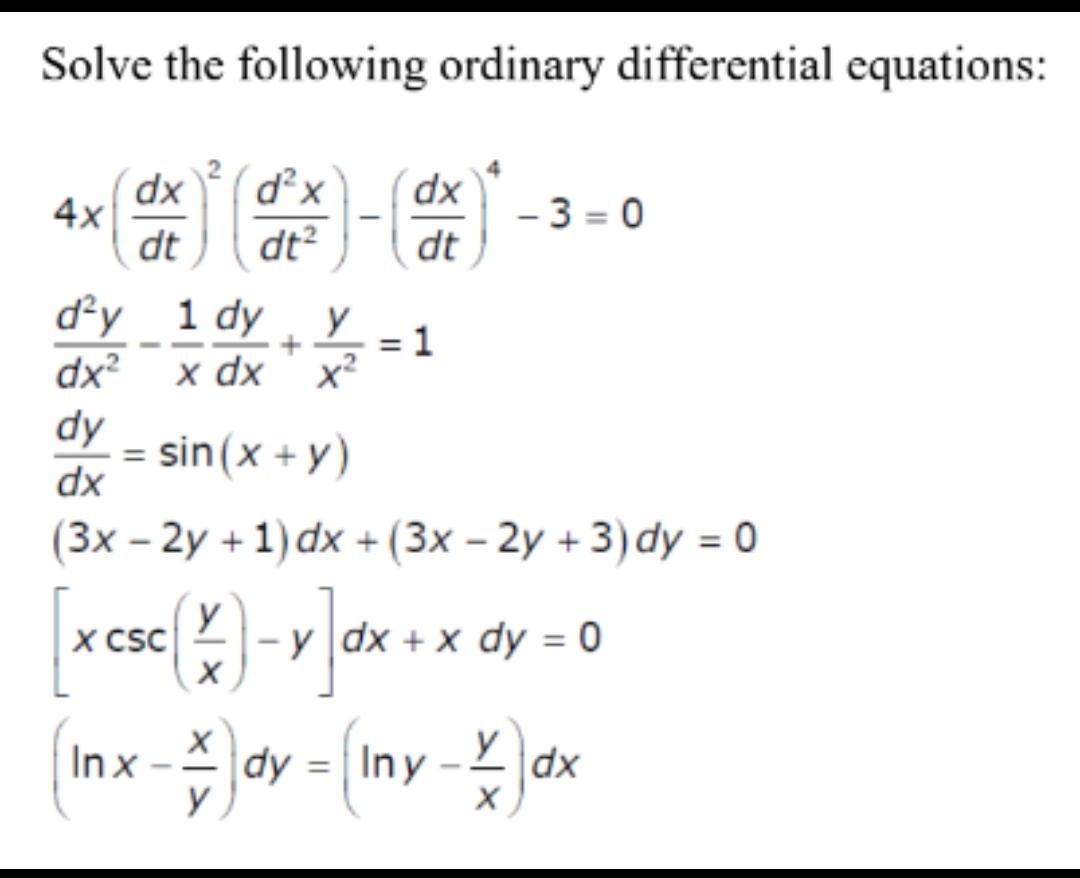 Solved Solve the following ordinary differential equations: | Chegg.com