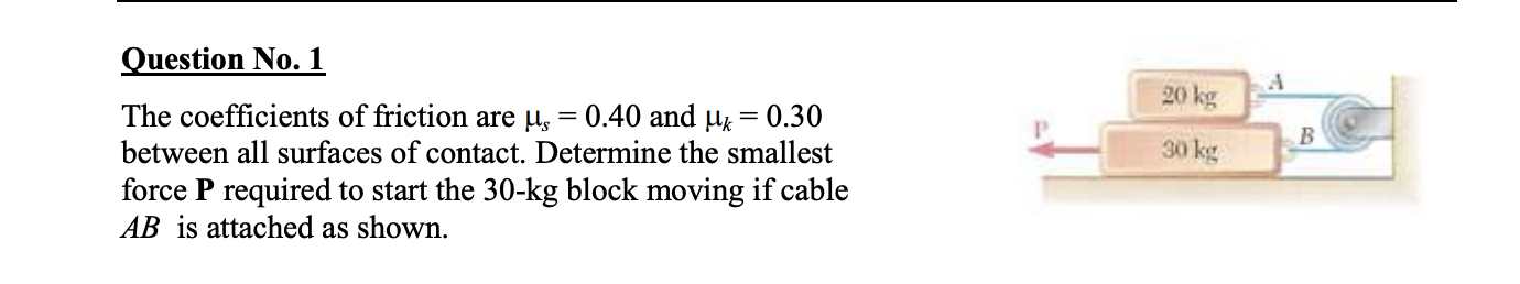 Solved Question No. 1 The coefficients of friction are s = | Chegg.com