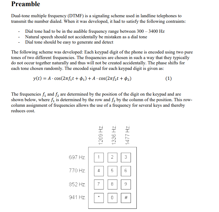 Solved Preamble Dual-tone multiple frequency (DTMF) is a | Chegg.com