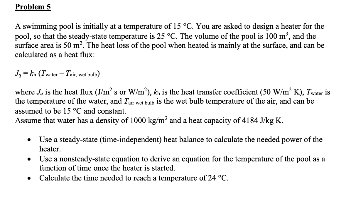 Solved A swimming pool is initially at a temperature of | Chegg.com