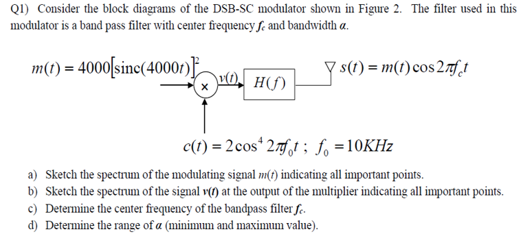 Solved Q1) Consider the block diagrams of the DSB-SC | Chegg.com