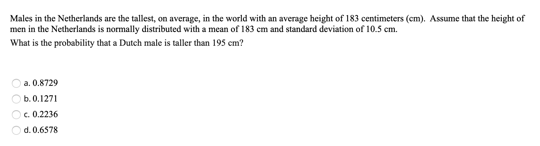 Solved Males in the Netherlands are the tallest, on average, | Chegg.com