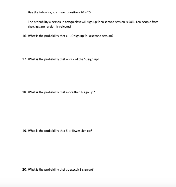 Solved Use the following to answer questions 16-20. The | Chegg.com