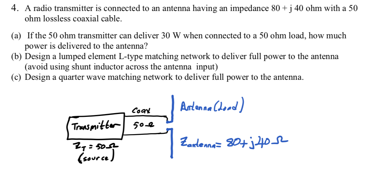 4. A radio transmitter is connected to an antenna
