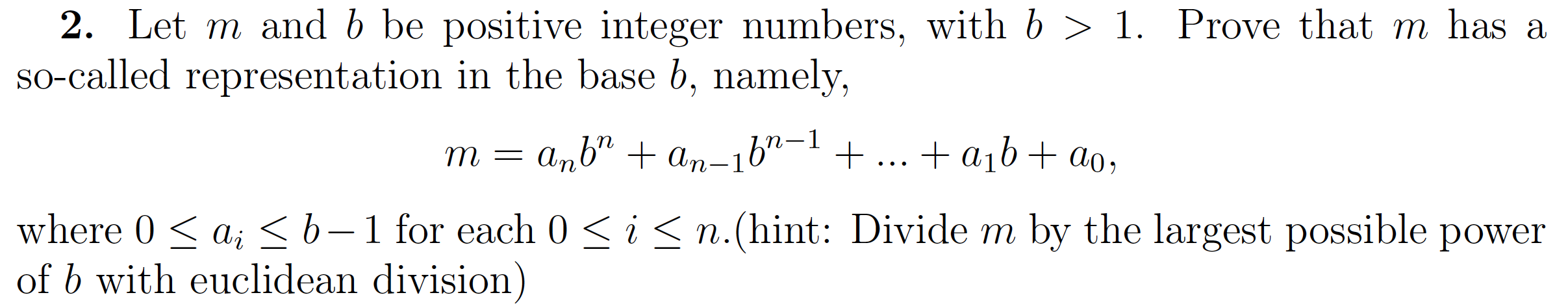 Solved 2. Let M And B Be Positive Integer Numbers, With B > | Chegg.com