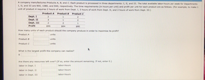 Solved A company manufactures Products A, B, and C. Each | Chegg.com