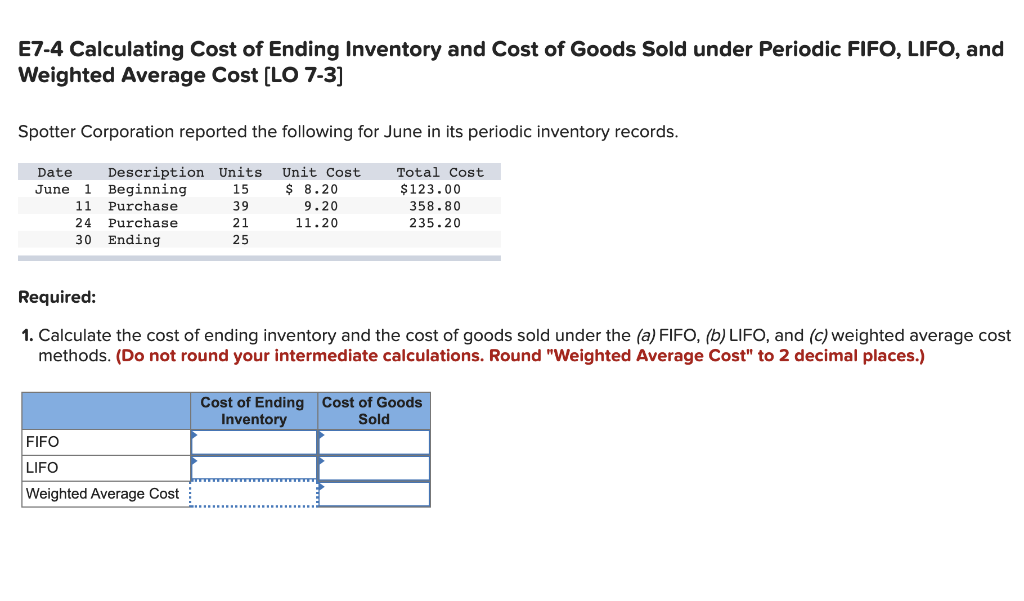 Solved E7 4 Calculating Cost Of Ending Inventory And Cost Chegg Com