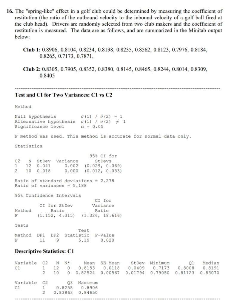 16. The "spring-like" effect in a golf club could be | Chegg.com