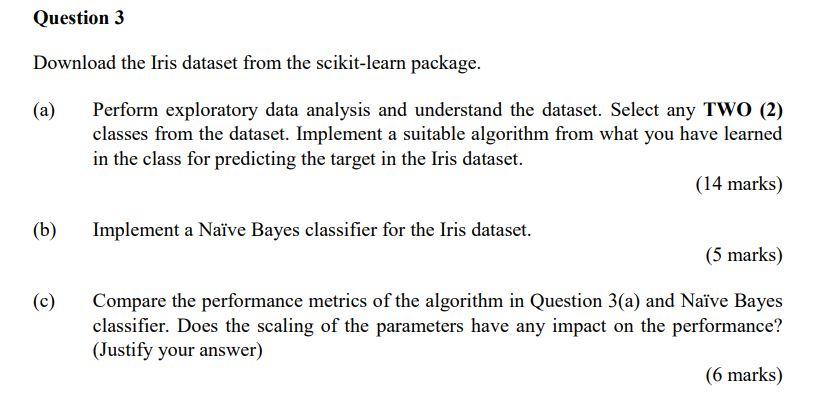 Solved Question 3 Download the Iris dataset from the | Chegg.com