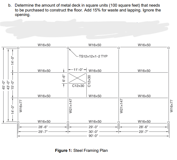 Solved b. Determine the amount of metal deck in square units | Chegg.com