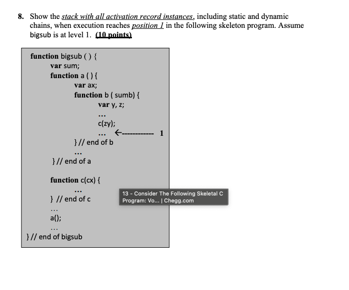 Solved 8. Show The Stack With All Activation Record | Chegg.com