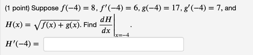 Solved 1 Point Suppose ƒ −4 8 ƒ −4 6 G −4 17