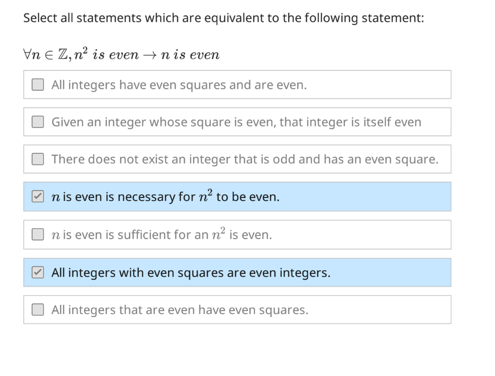 Solved Select All Statements Which Are Equivalent To The | Chegg.com