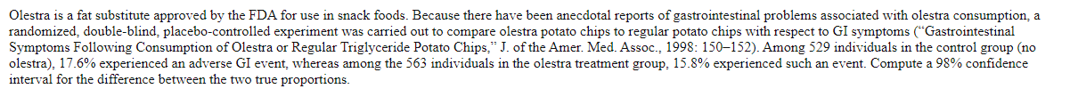 Olestra is a fat substitute approved by the FDA for use in snack foods. Because there have been anecdotal reports of gastroin