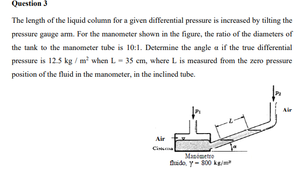 Solved Question 3 The length of the liquid column for a | Chegg.com