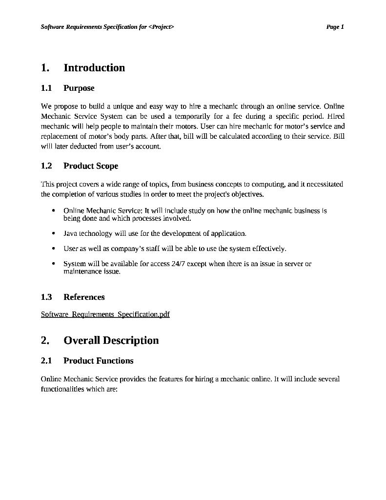 Solved Software Requirements Specification for Page 9 1. | Chegg.com