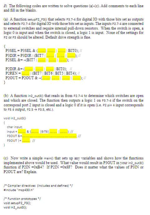 Solved 3) The following codes are written to solve questions | Chegg.com
