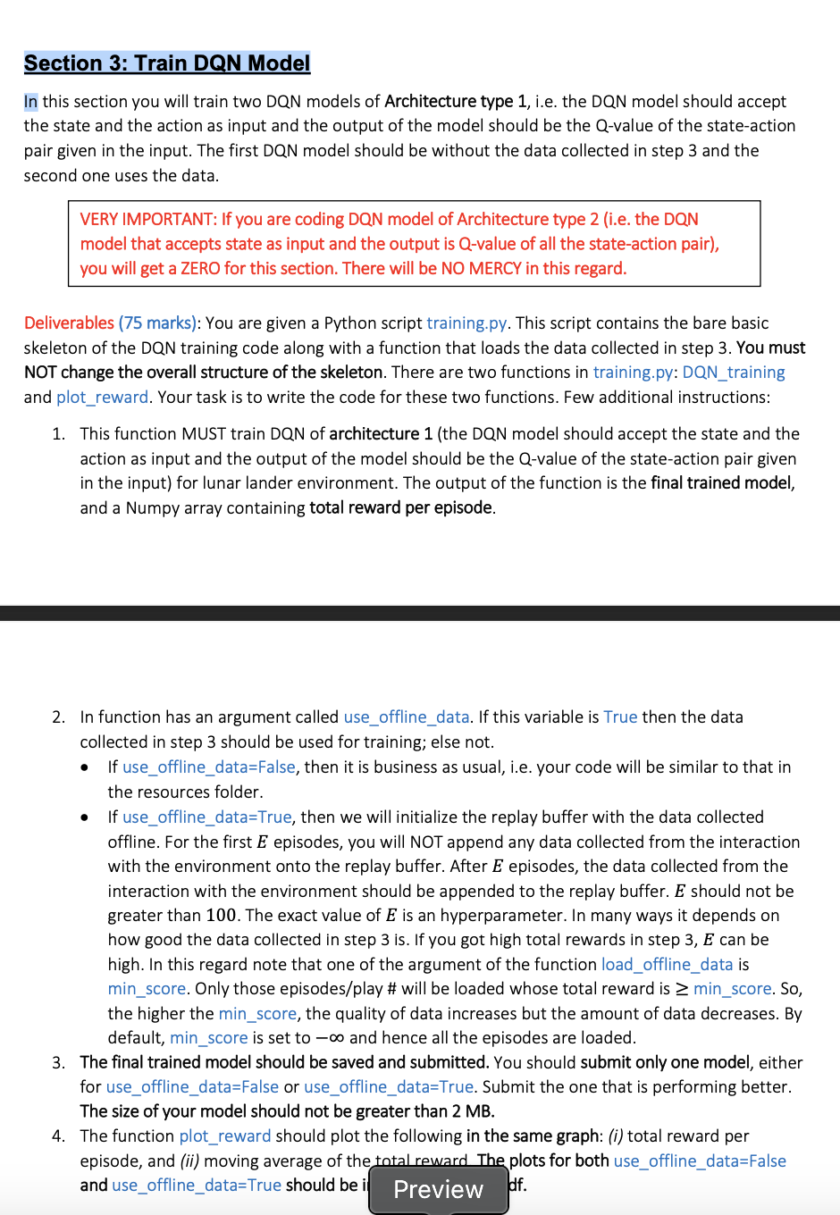 this is the training.py code below give the dqn | Chegg.com