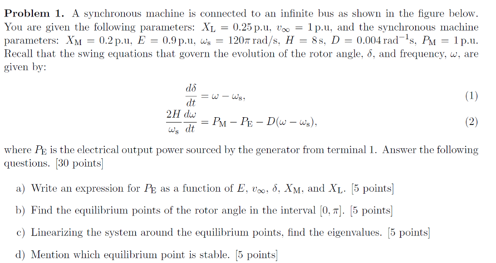 Solved Problem 1. A synchronous machine is connected to an | Chegg.com