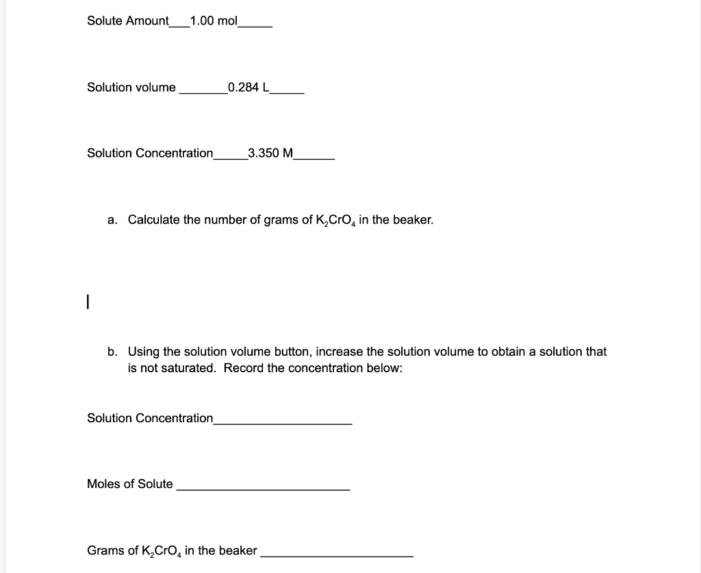 Solved Solute Solution Amount Volume (moles) (Liters) 1.0 | Chegg.com