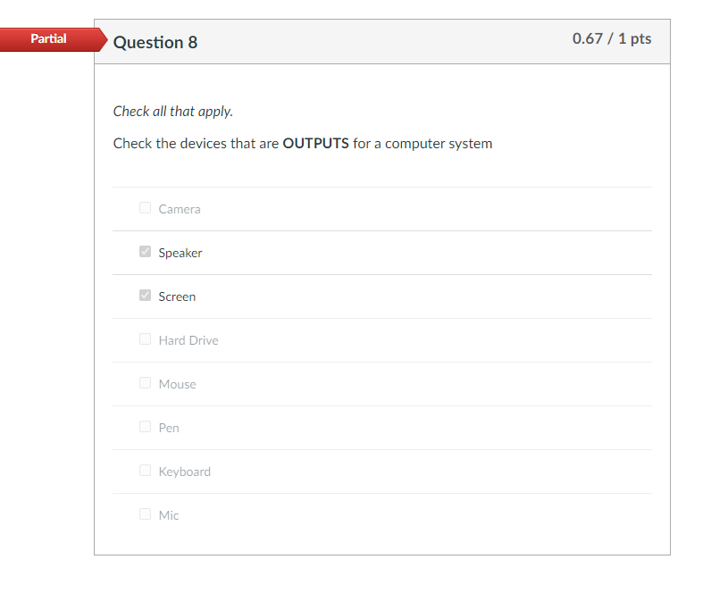 Solved Partial Question 8 0.67 / 1 pts Check all that apply. | Chegg.com