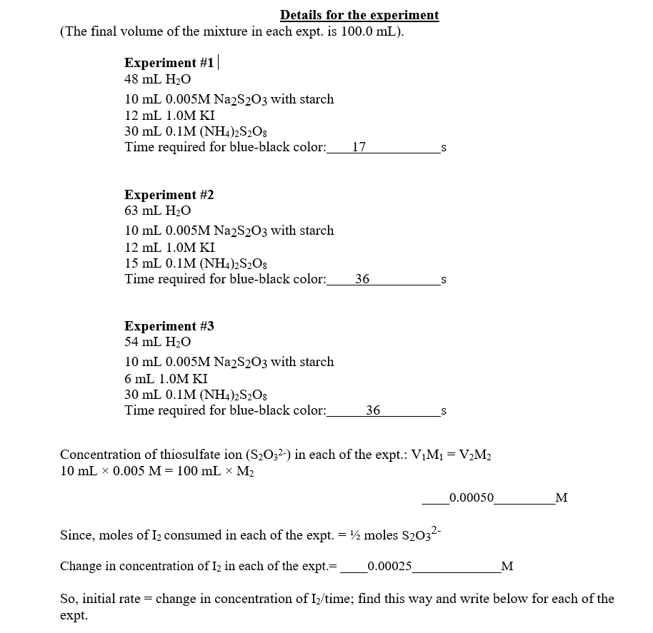 Solved The lodine Clock Reaction For a typical iodine clock