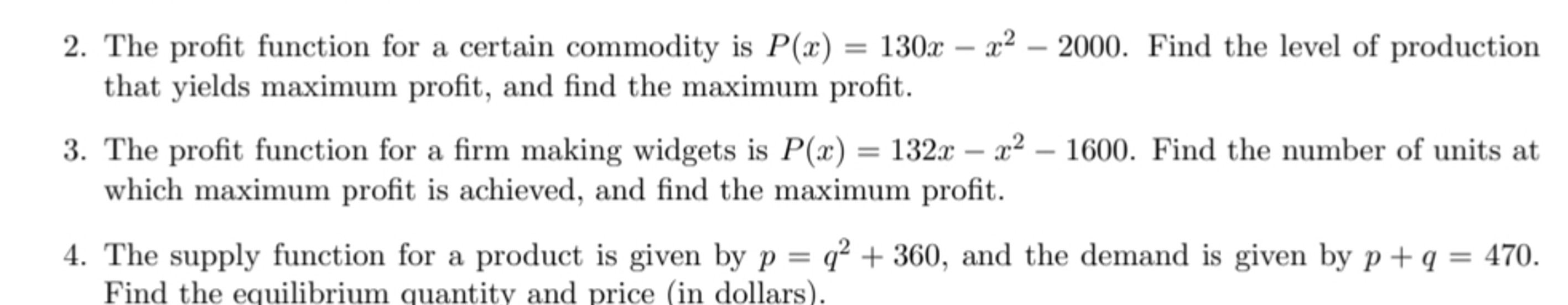 Solved The profit function for a certain commodity is | Chegg.com