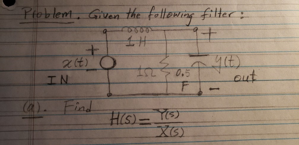 Solved Problem. Given the following filter O 2(t) IN out L. | Chegg.com