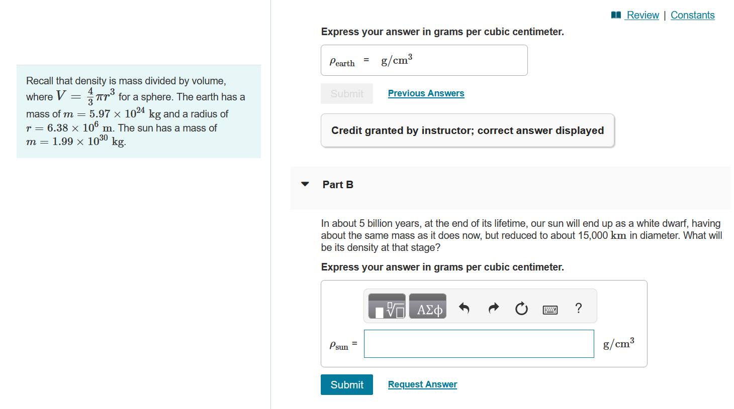 Solved Express your answer in grams per cubic centimeter. | Chegg.com