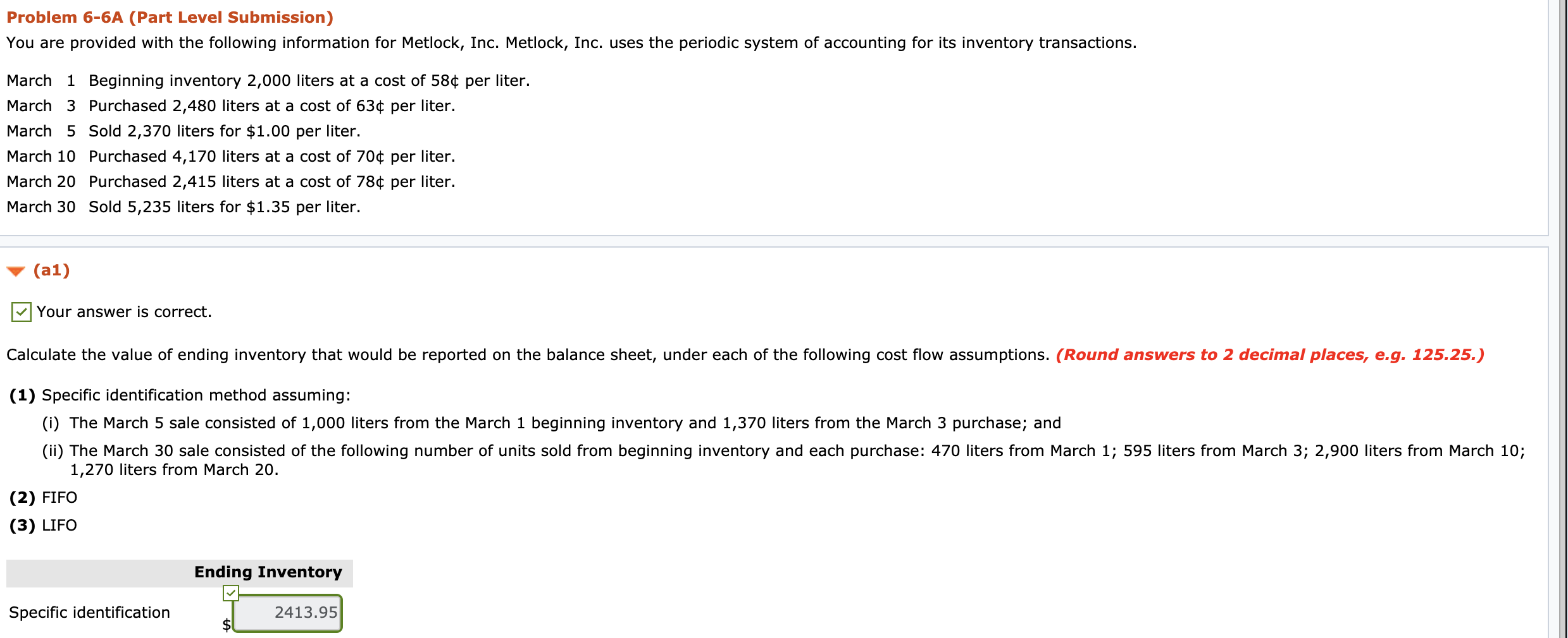 Solved Problem 6-6A (Part Level Submission) You are provided | Chegg.com