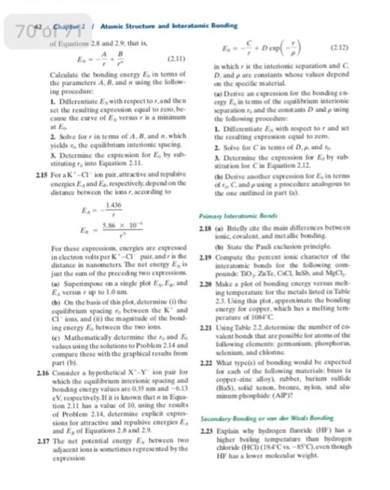 Solved Chapter 2 Atomic Structure And Interatomic Bonding | Chegg.com