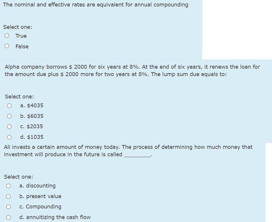 Solved The Nominal And Effective Rates Are Equivalent For | Chegg.com