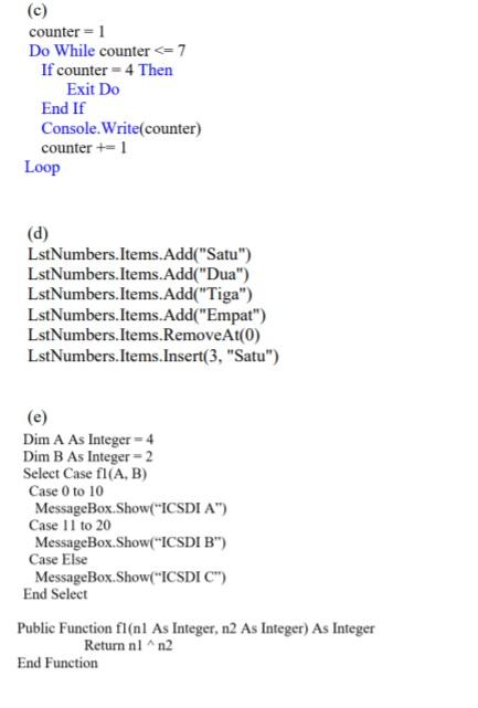 Solved Write the output of the following VB statements: (a) | Chegg.com