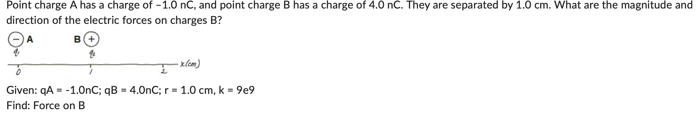 Solved Point charge A has a charge of −1.0nC, and point | Chegg.com
